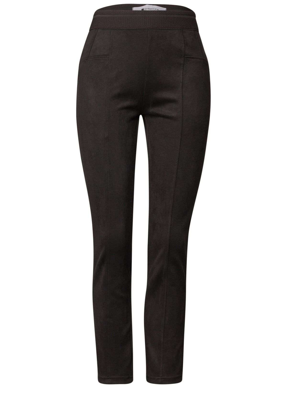 Street One Damen High Waist Skinny Leg Hose aus Velours - Dunkelbraun black coffee