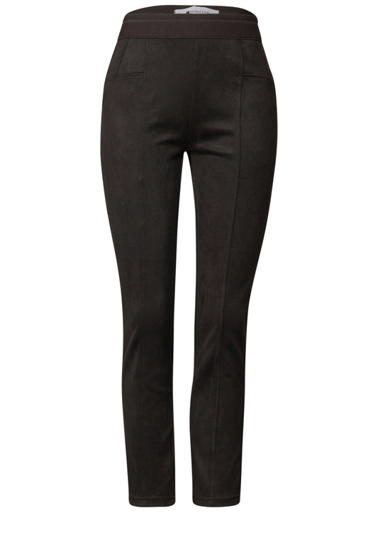 Street One Damen High Waist Skinny Leg Hose aus Velours - Dunkelbraun black coffee