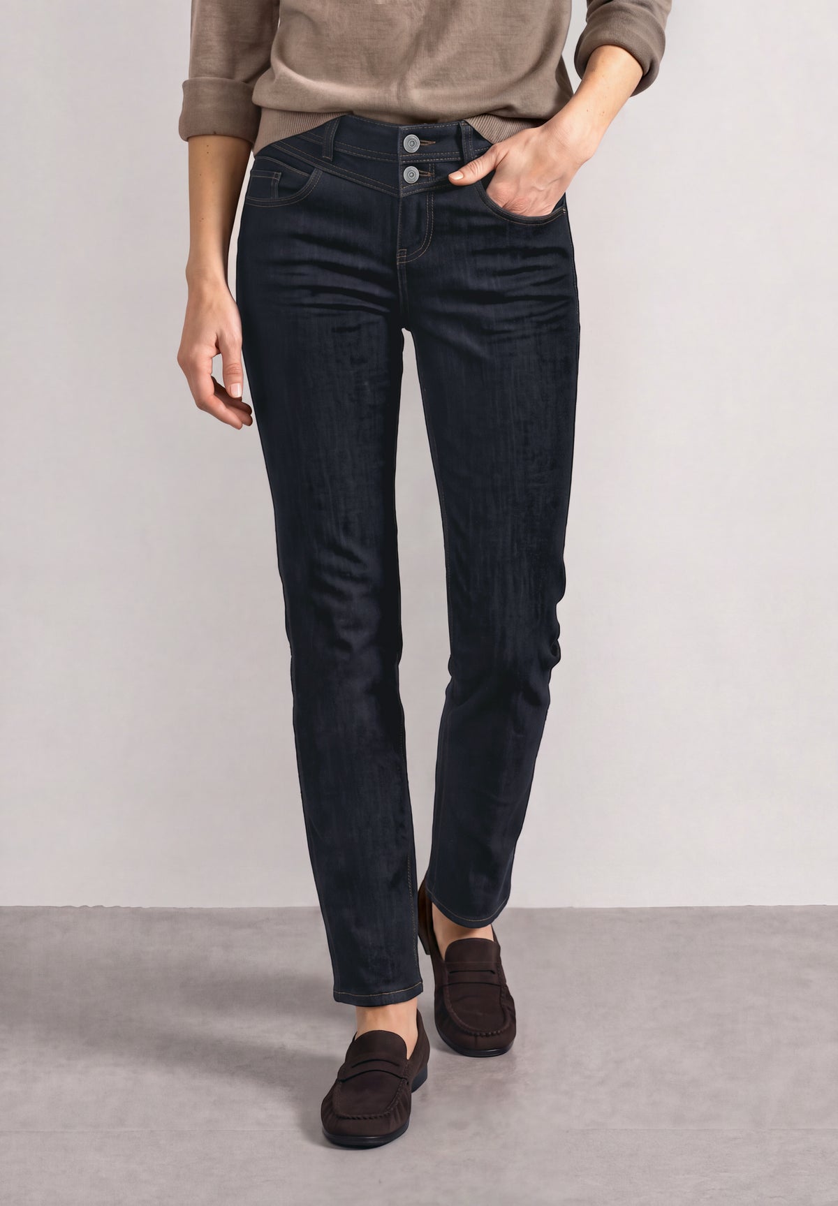 Street One Damen Mid Waist Slim Leg Jeans - Deep Rinse Washed Deep Rinse Washed