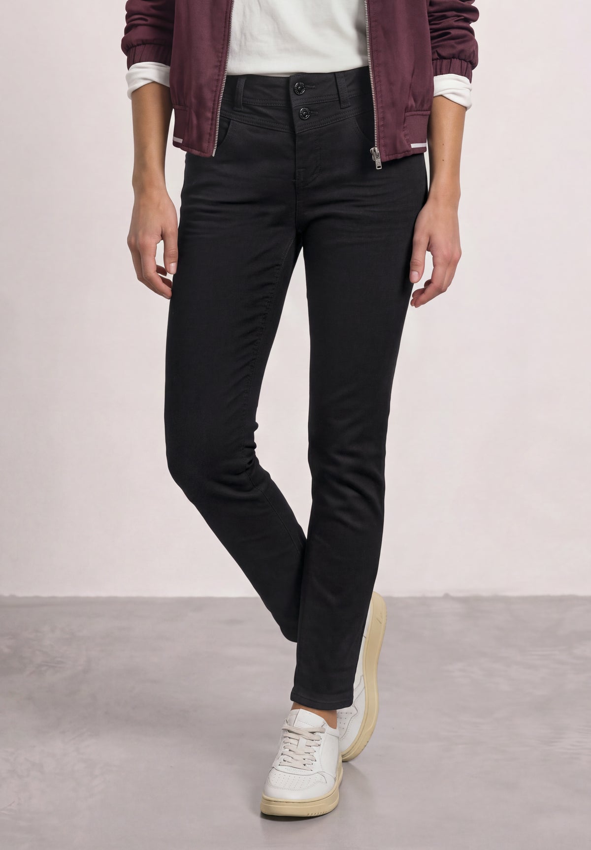 Street One Damen Mid Waist Slim Leg Jeans - Schwarz Black Clean Washed