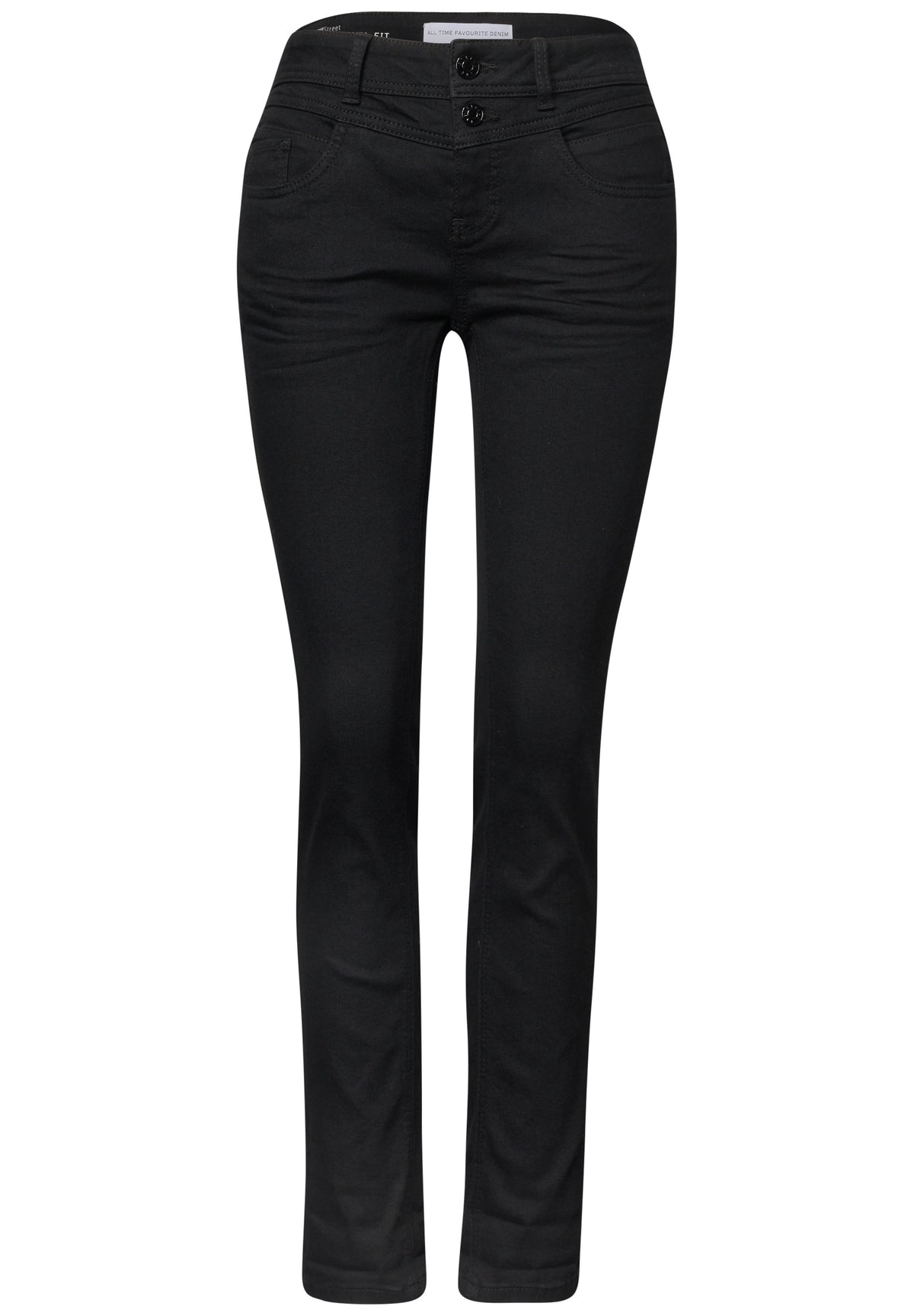 Street One Damen Mid Waist Slim Leg Jeans - Schwarz Black Clean Washed