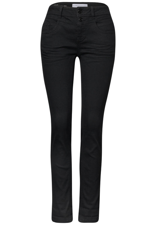 Street One Damen Mid Waist Slim Leg Jeans - Schwarz Black Clean Washed