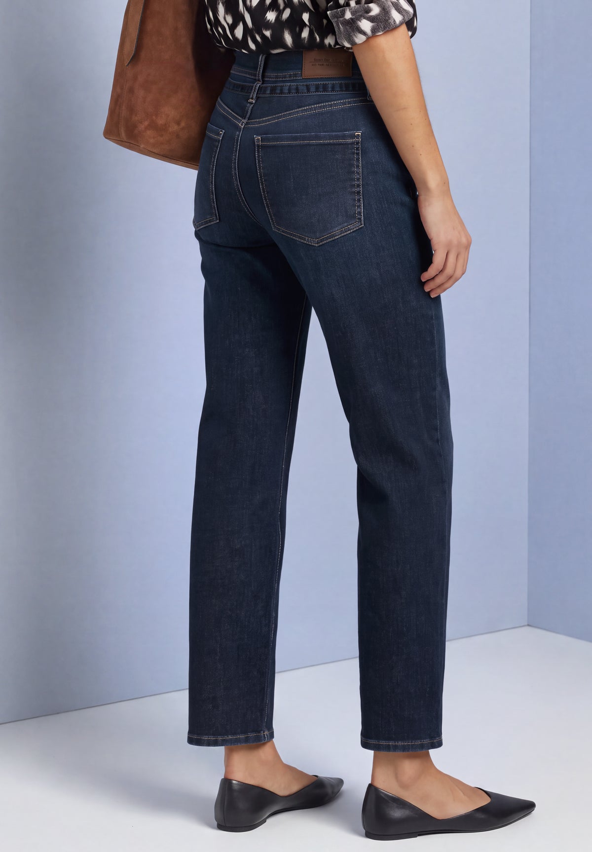 Street One Damen Straight Leg Jeans mit Gürtel - Dunkelblau Deep Blue Washed