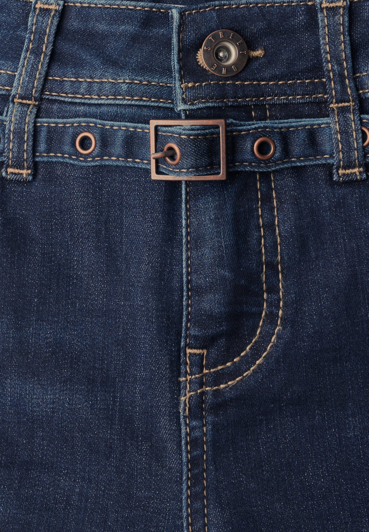 Street One Damen Straight Leg Jeans mit Gürtel - Dunkelblau Deep Blue Washed