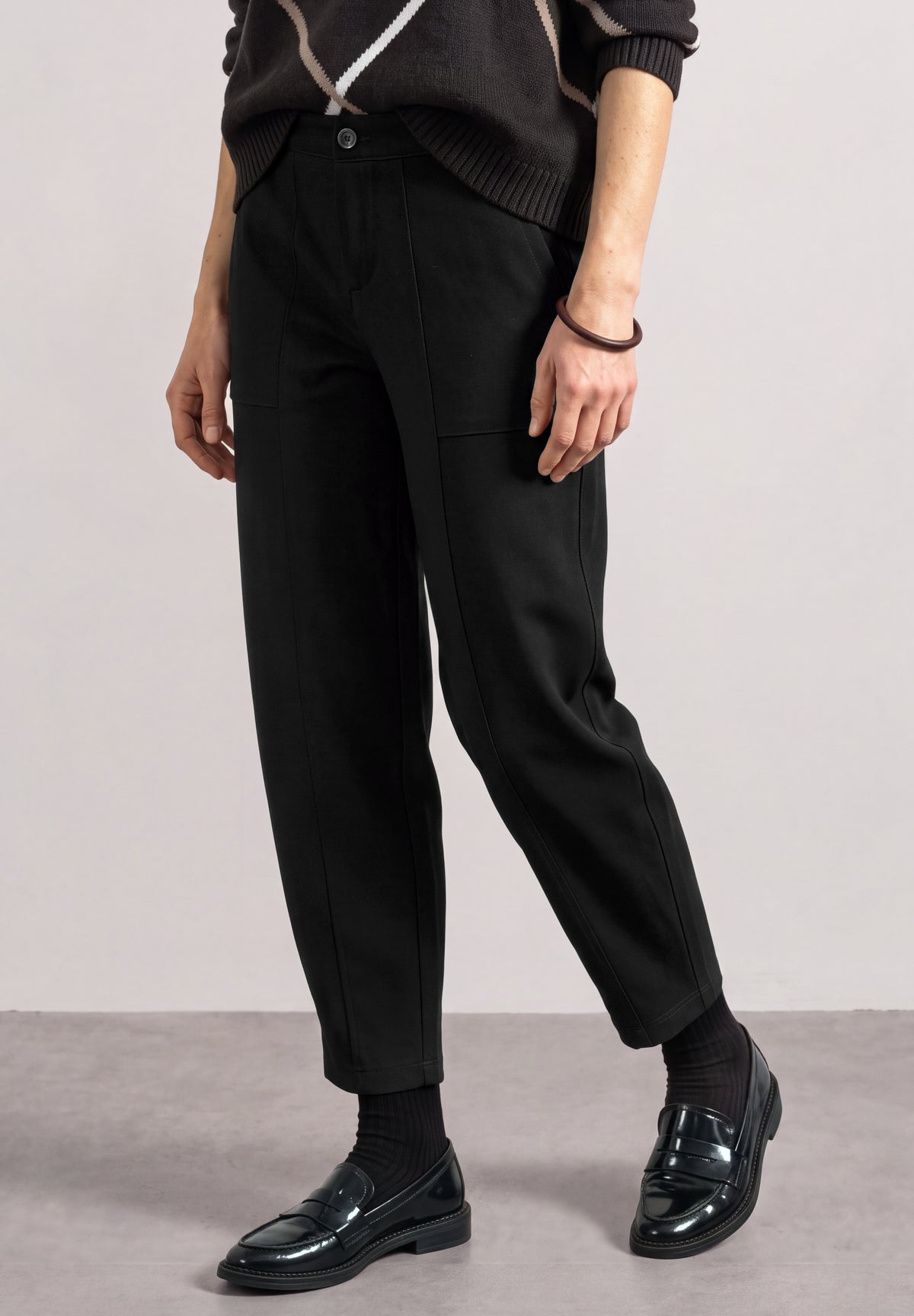 Street One Damen High Waist Barrel Leg Hose - Schwarz Black