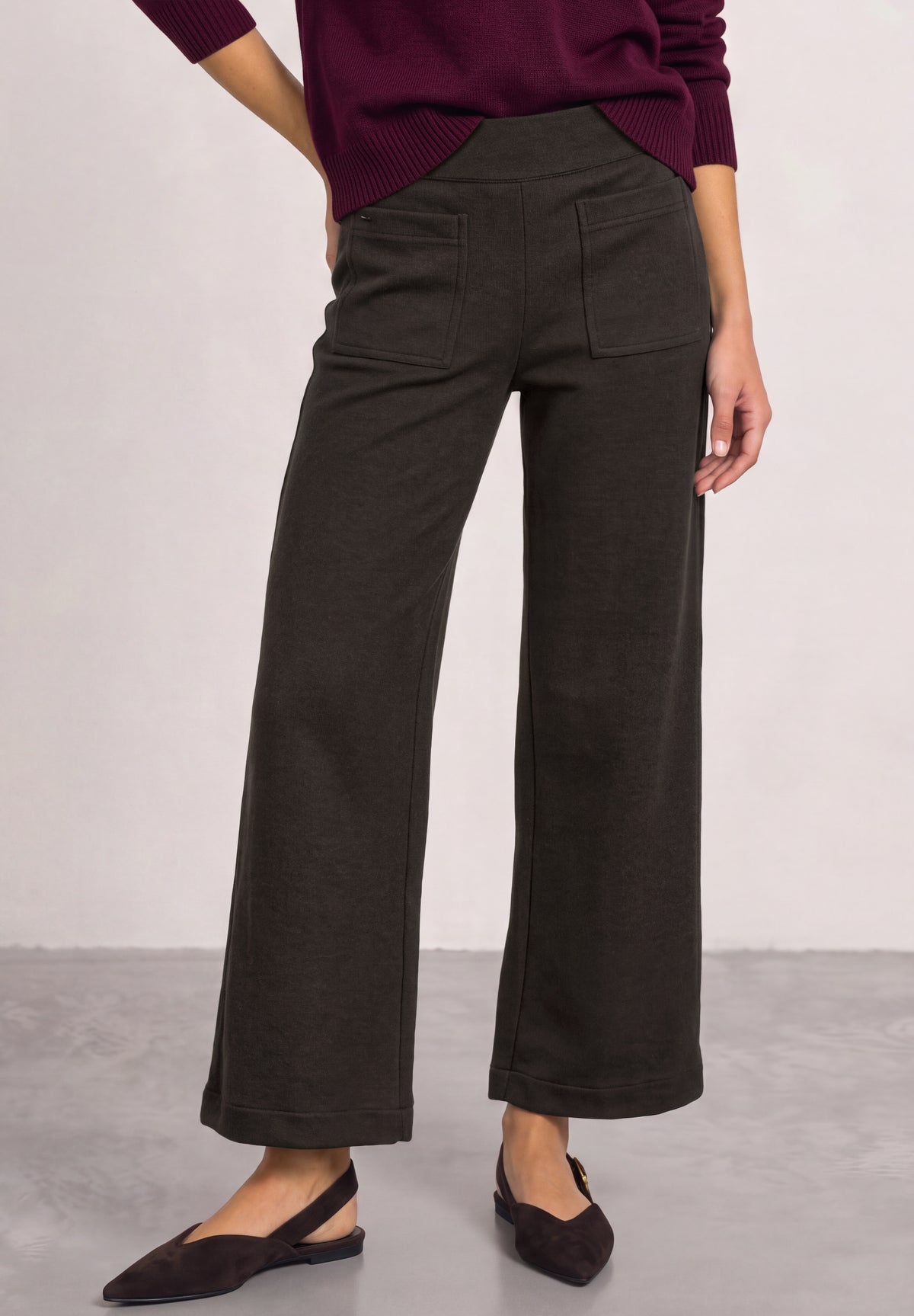 Street One Damen Wide Leg Hose mit aufgesetzten Taschen - Dunkelbraun black coffee