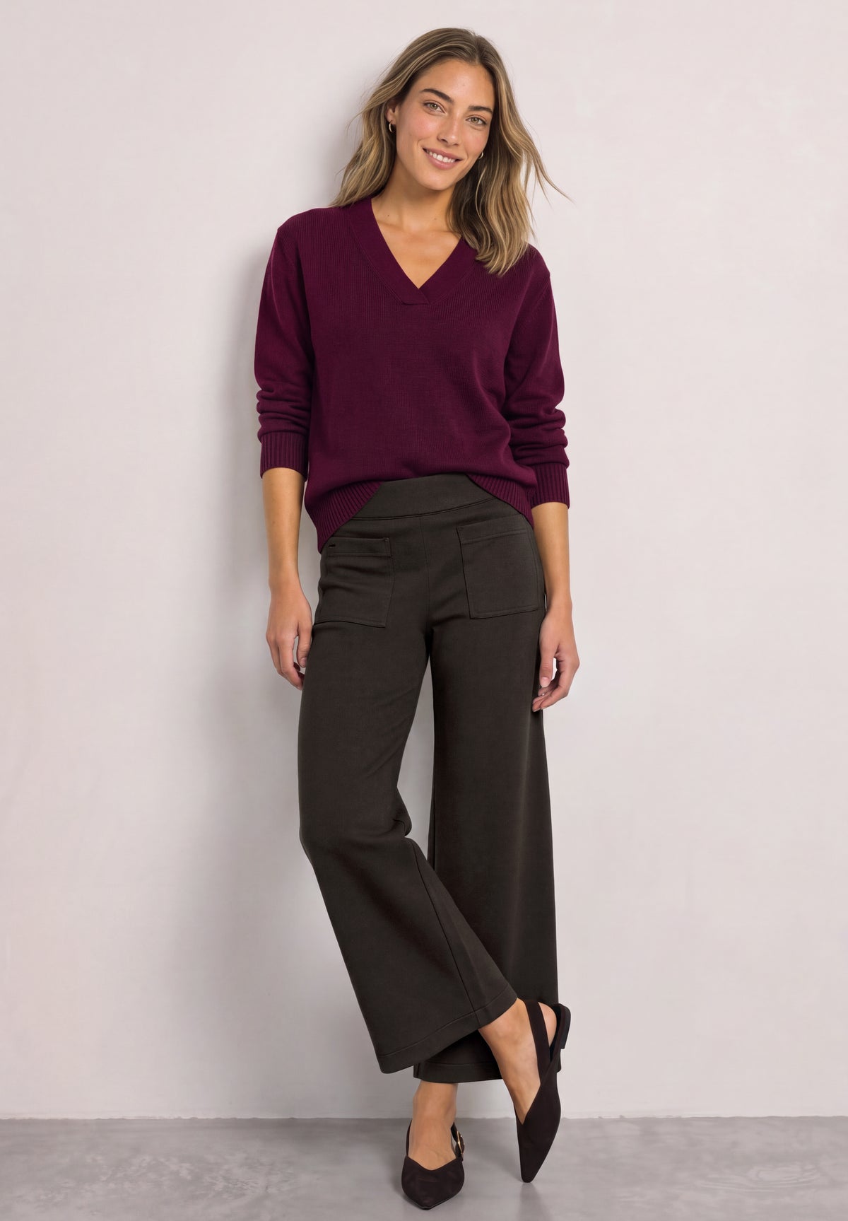 Street One Damen Wide Leg Hose mit aufgesetzten Taschen - Dunkelbraun black coffee