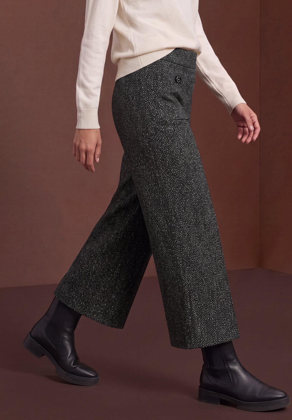 Street One Damen High Waist Wide Leg Hose - Schwarz Black