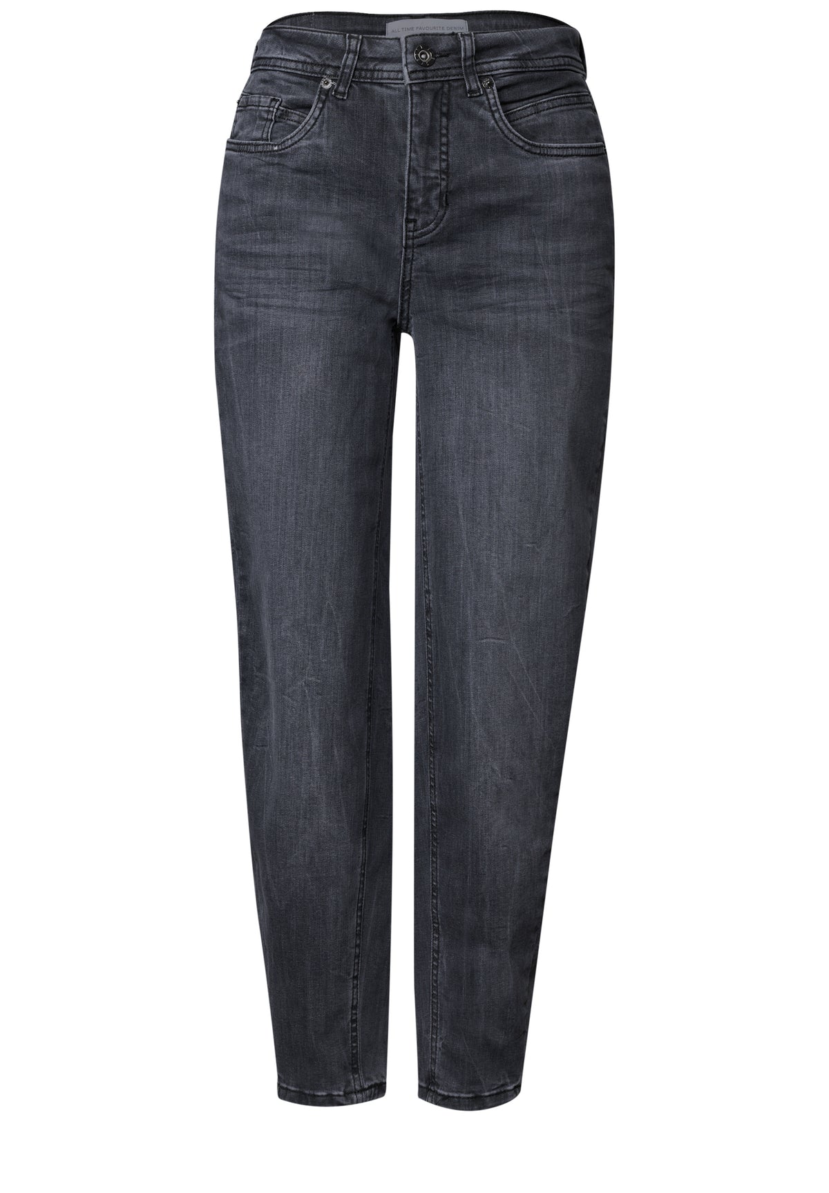 Street One Damen High Waist Barrel Leg Jeans - Stahlgrau gewaschen Steel Grey Washed