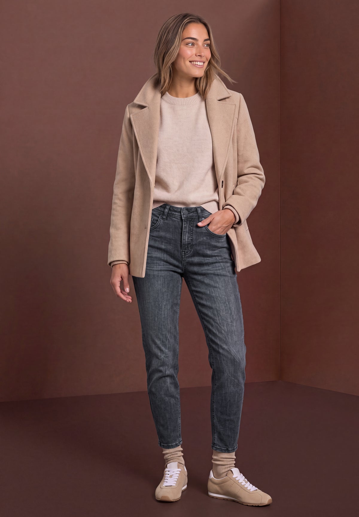 Street One Damen High Waist Barrel Leg Jeans - Stahlgrau gewaschen Steel Grey Washed