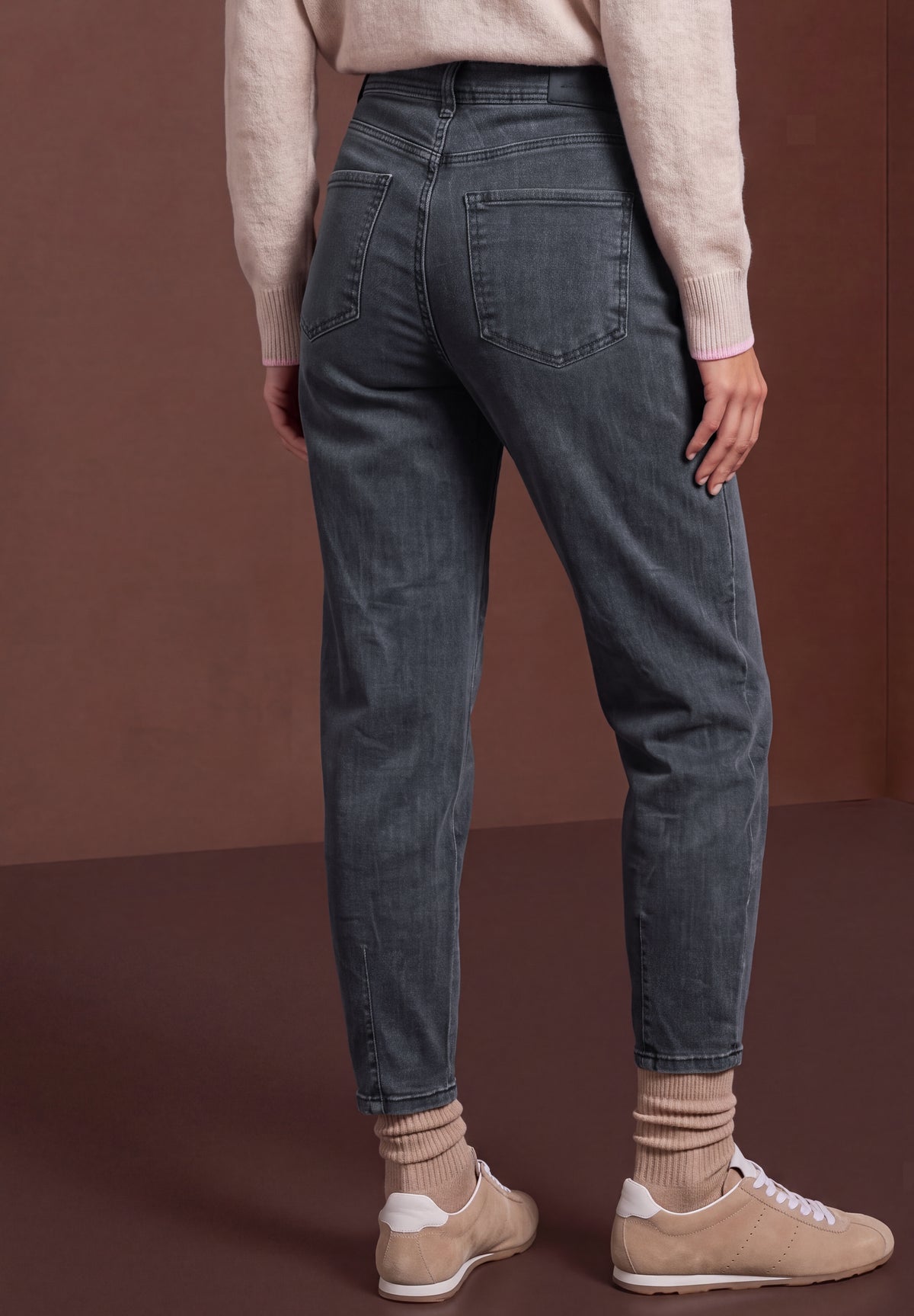 Street One Damen High Waist Barrel Leg Jeans - Stahlgrau gewaschen Steel Grey Washed