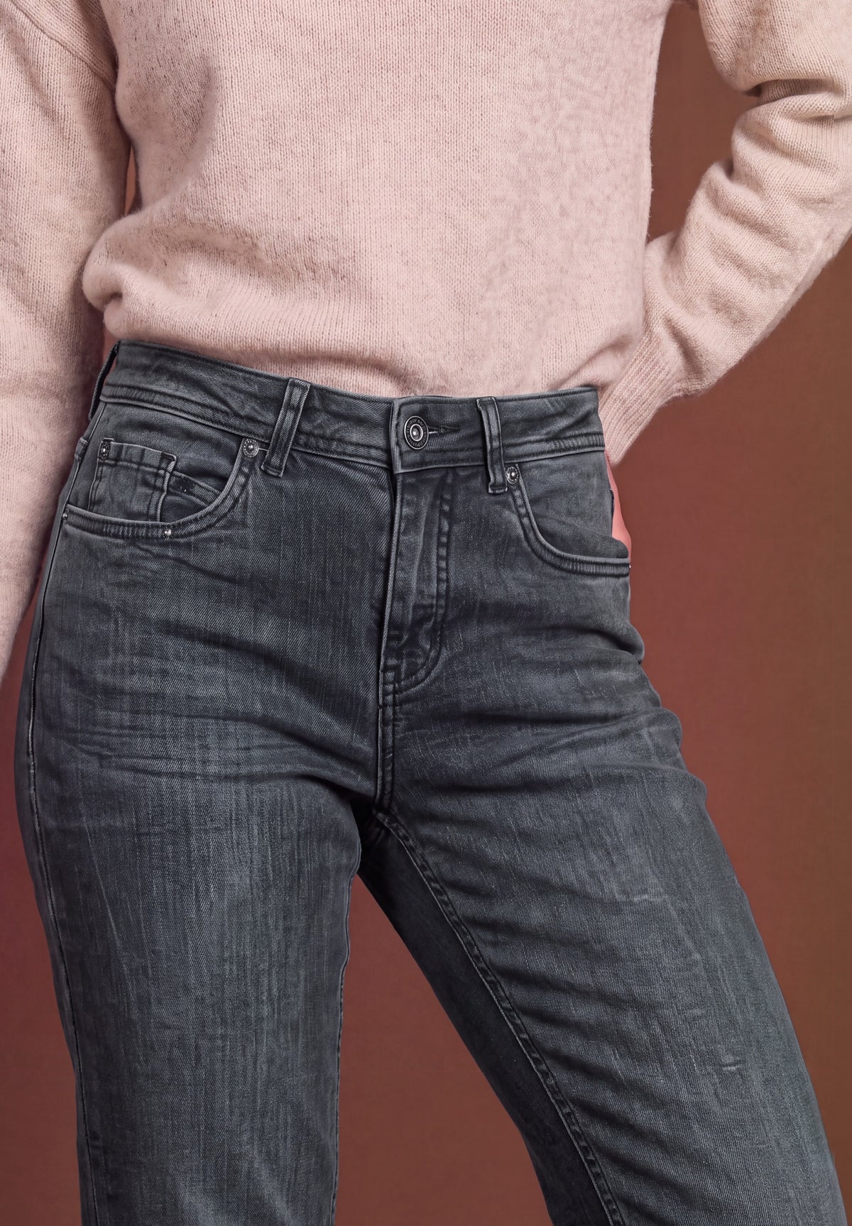 Street One Damen High Waist Barrel Leg Jeans - Stahlgrau gewaschen Steel Grey Washed