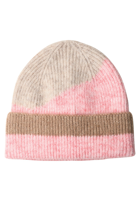 Street One Damen Beanie mit Colorblock-Muster - Rosé meliert warm blush mel.