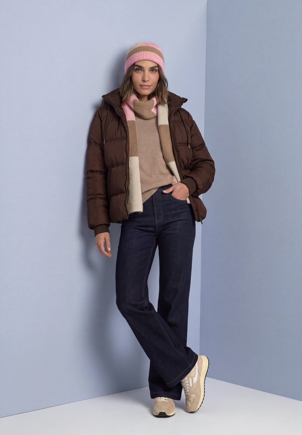 Street One Damen Beanie mit Colorblock-Muster - Rosé meliert warm blush mel.