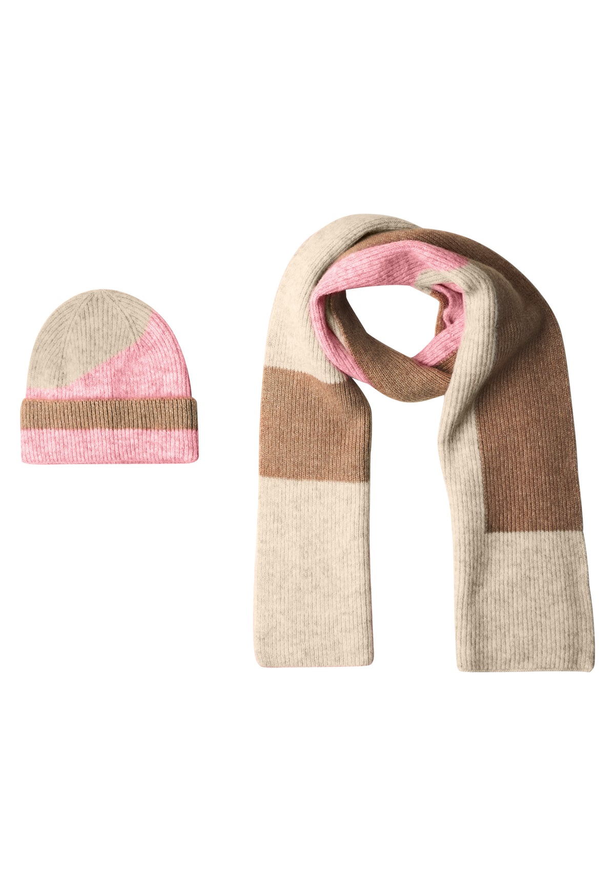 Street One Damen Beanie mit Colorblock-Muster - Rosé meliert warm blush mel.