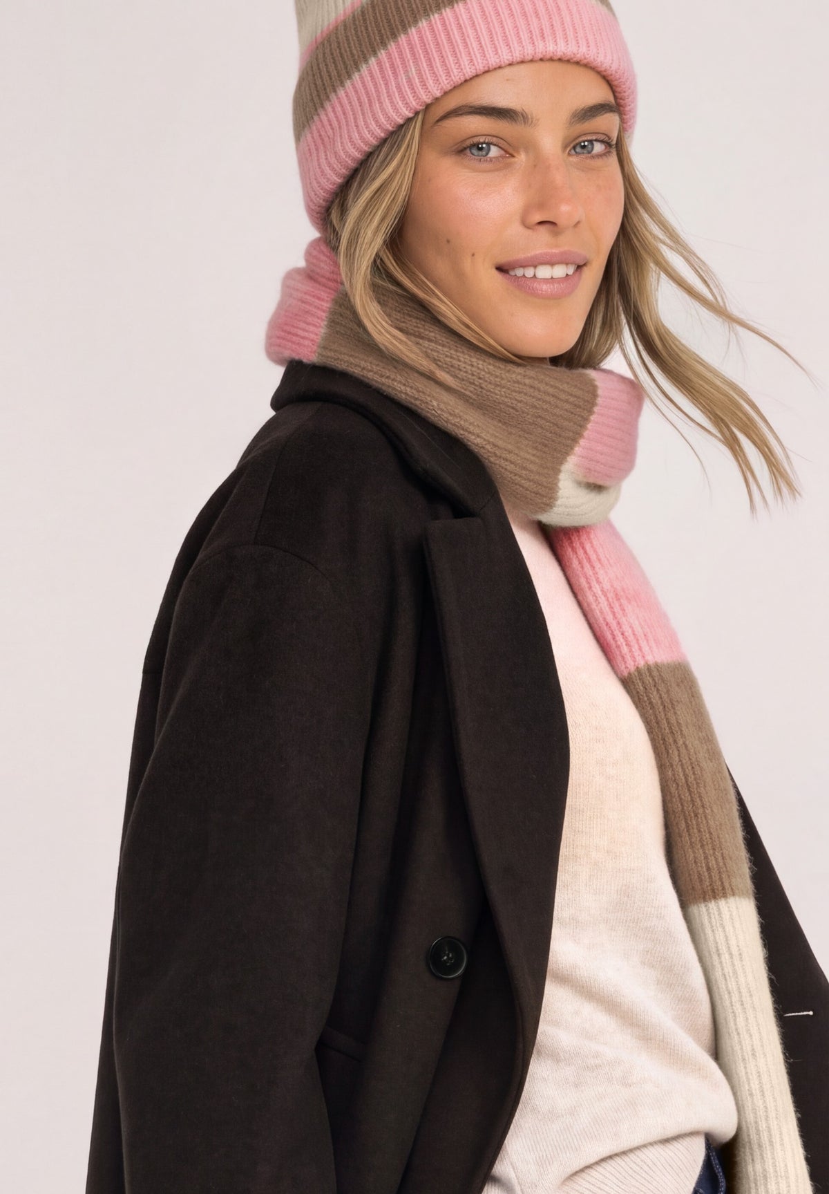 Street One Damen Schal mit Colorblock-Muster - Rosé meliert warm blush mel.