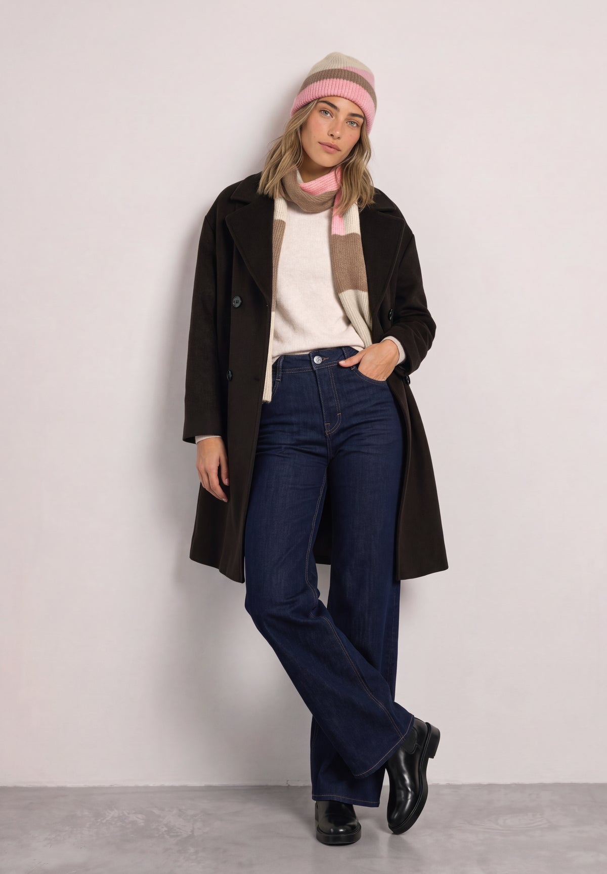 Street One Damen Schal mit Colorblock-Muster - Rosé meliert warm blush mel.
