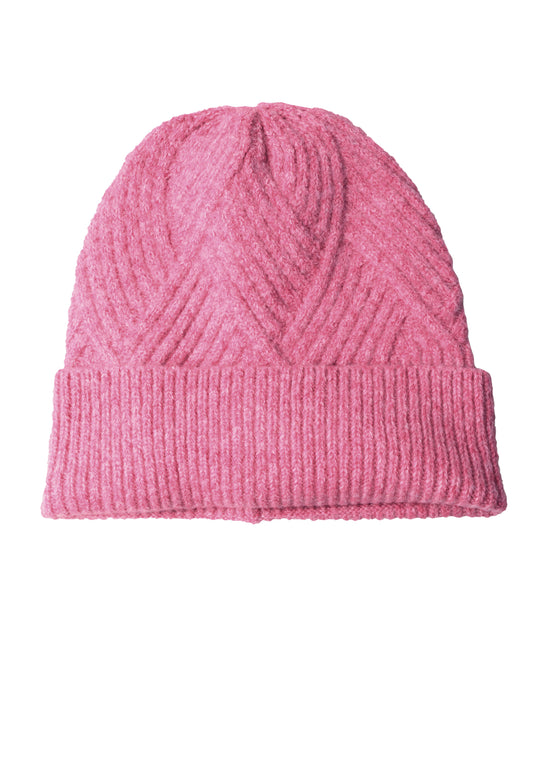 Street One Damen Beanie mit Strickmuster - Rosé meliert warm blush mel.