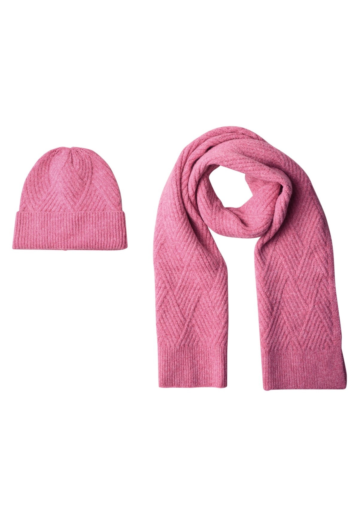 Street One Damen Beanie mit Strickmuster - Rosé meliert warm blush mel.