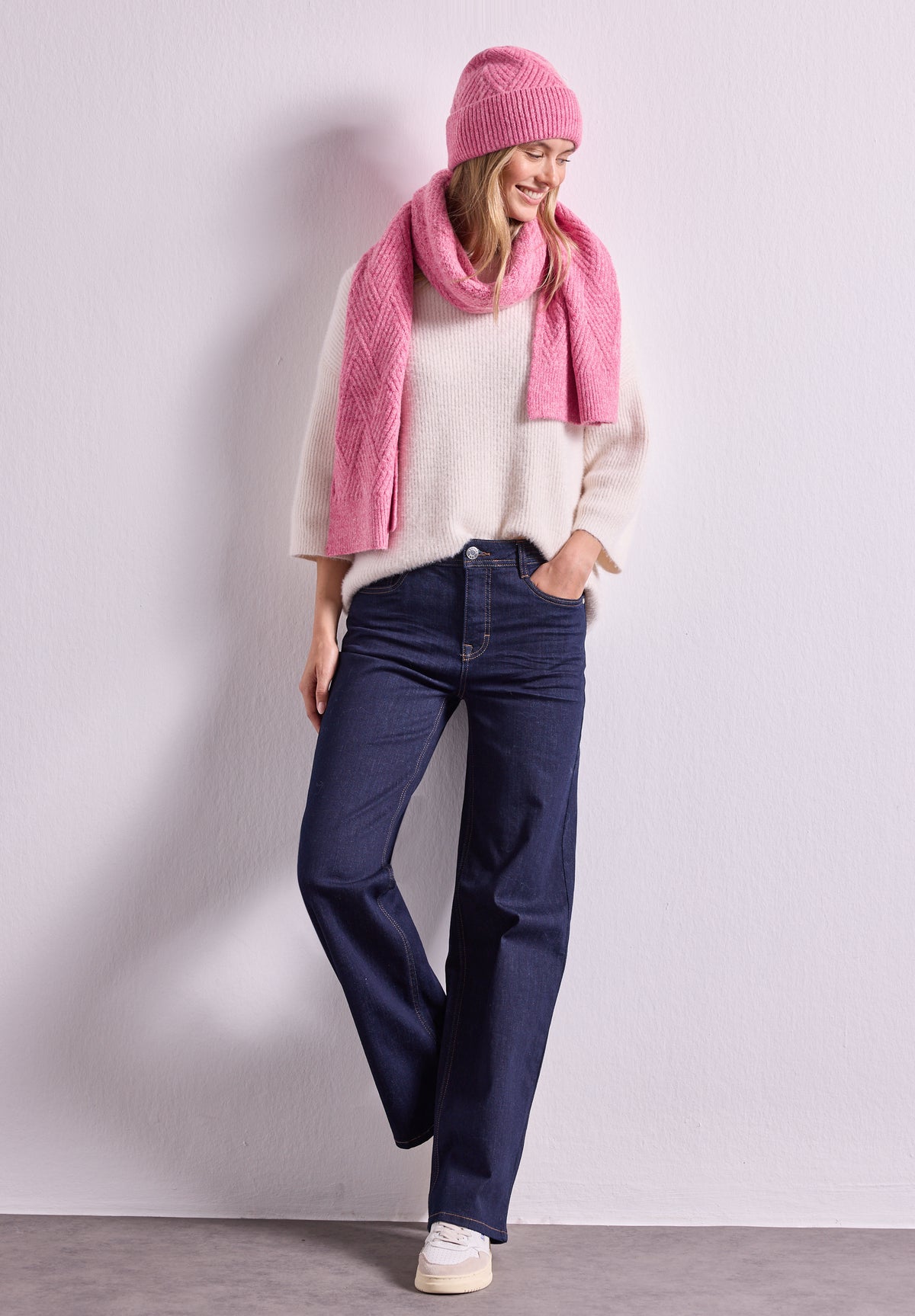 Street One Damen Langer Schal mit Strickmuster - Rosé meliert warm blush mel.