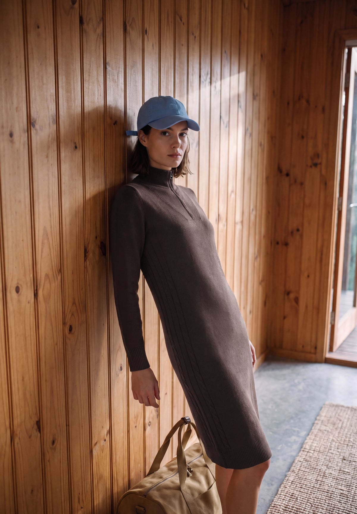 CECIL Damen Strickkleid mit Troyerkragen - Braun meliert truffle brown melange