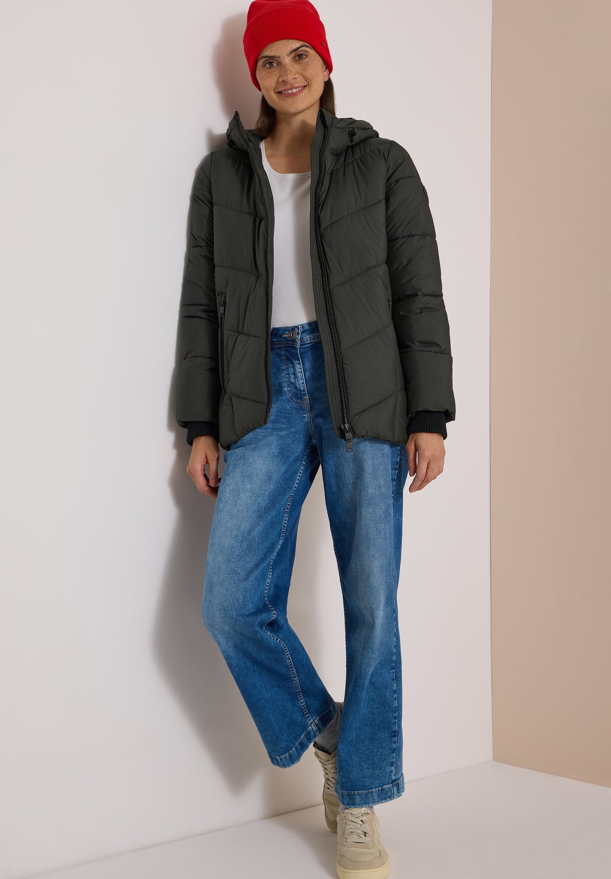 CECIL Damen Midi-Softshelljacke mit Kapuze - Olivgrün olive night