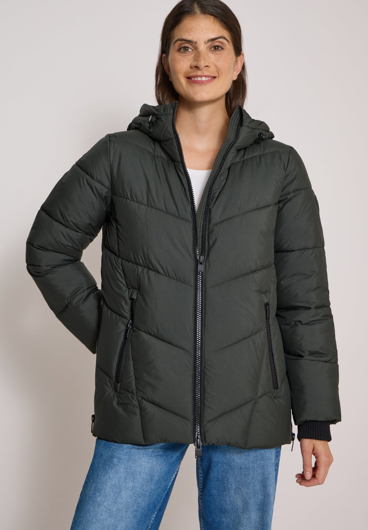 CECIL Damen Midi-Softshelljacke mit Kapuze - Olivgrün olive night