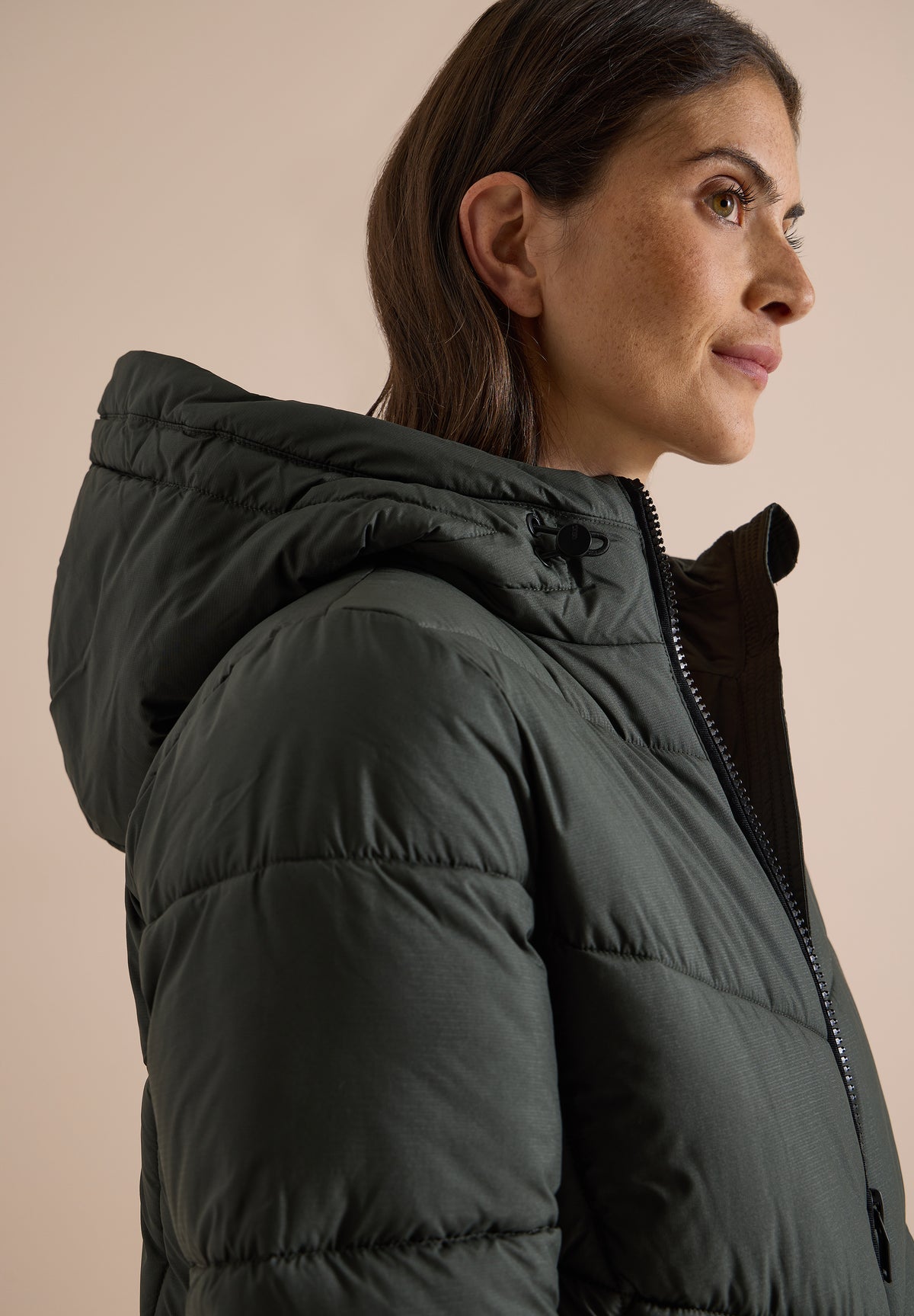 CECIL Damen Midi-Softshelljacke mit Kapuze - Olivgrün olive night