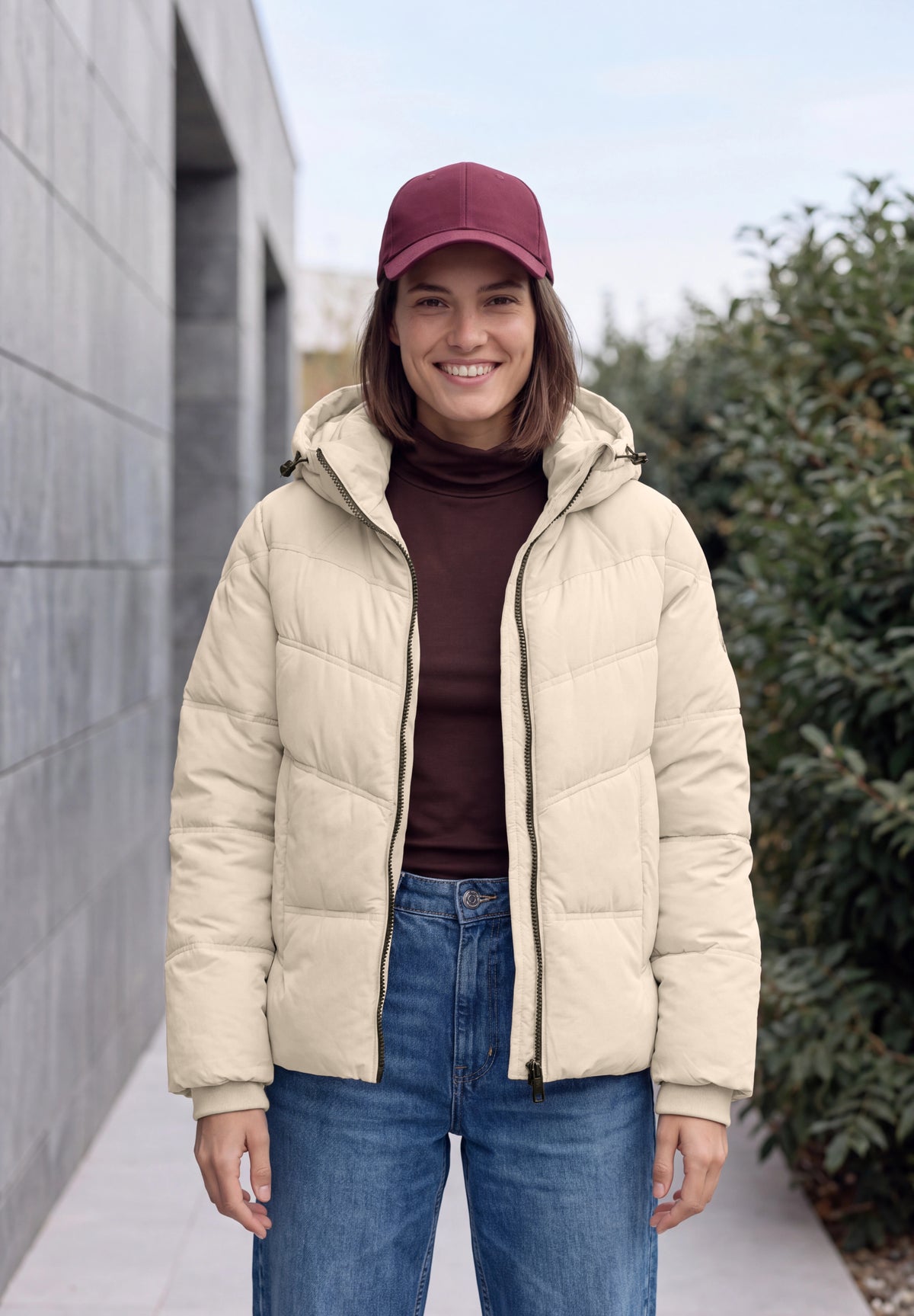 CECIL Damen Steppjacke mit Kapuze und Twilldetails - Puderbeige powder beige