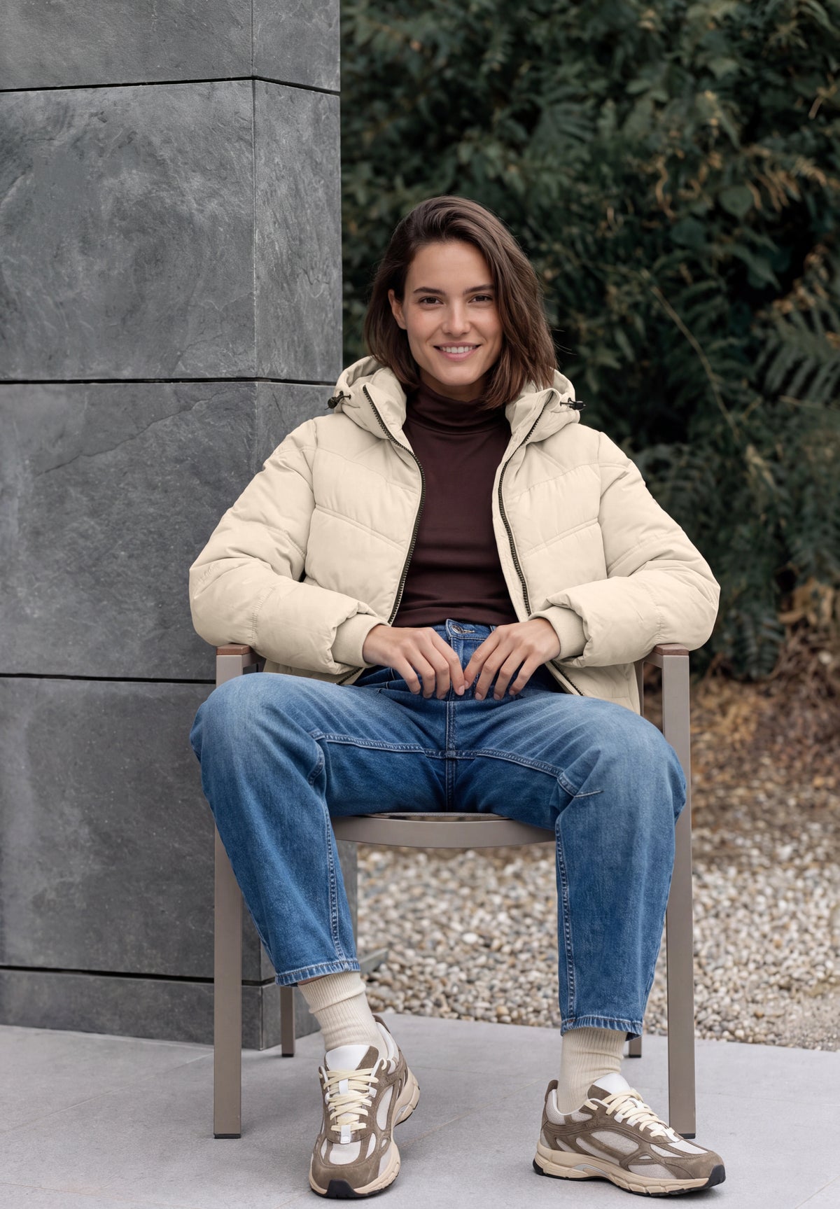 CECIL Damen Steppjacke mit Kapuze und Twilldetails - Puderbeige powder beige