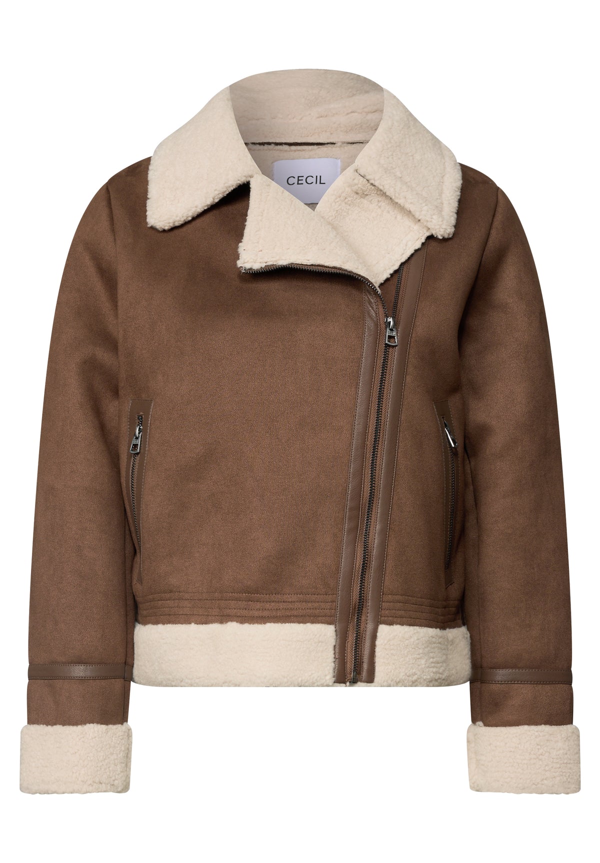 CECIL Damen Veloursjacke mit Teddy-Details - Mokkabraun mocha brown