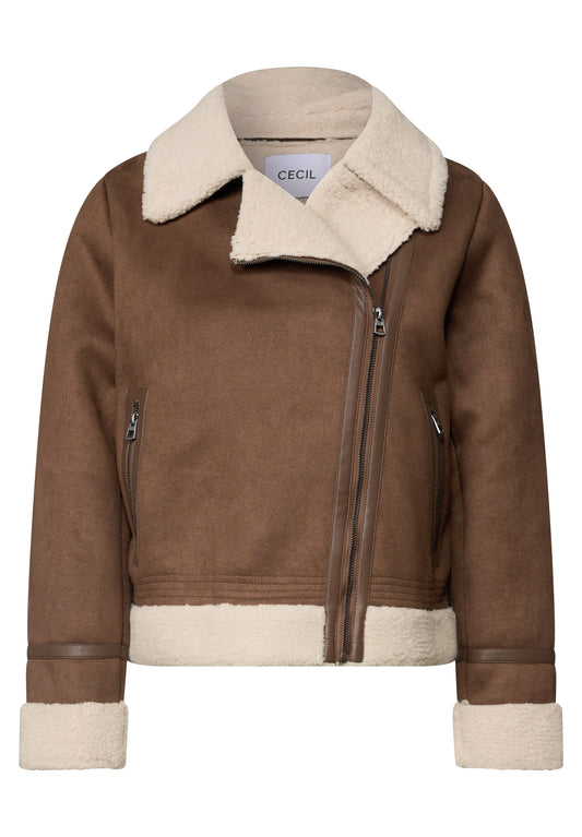 CECIL Damen Veloursjacke mit Teddy-Details - Mokkabraun mocha brown