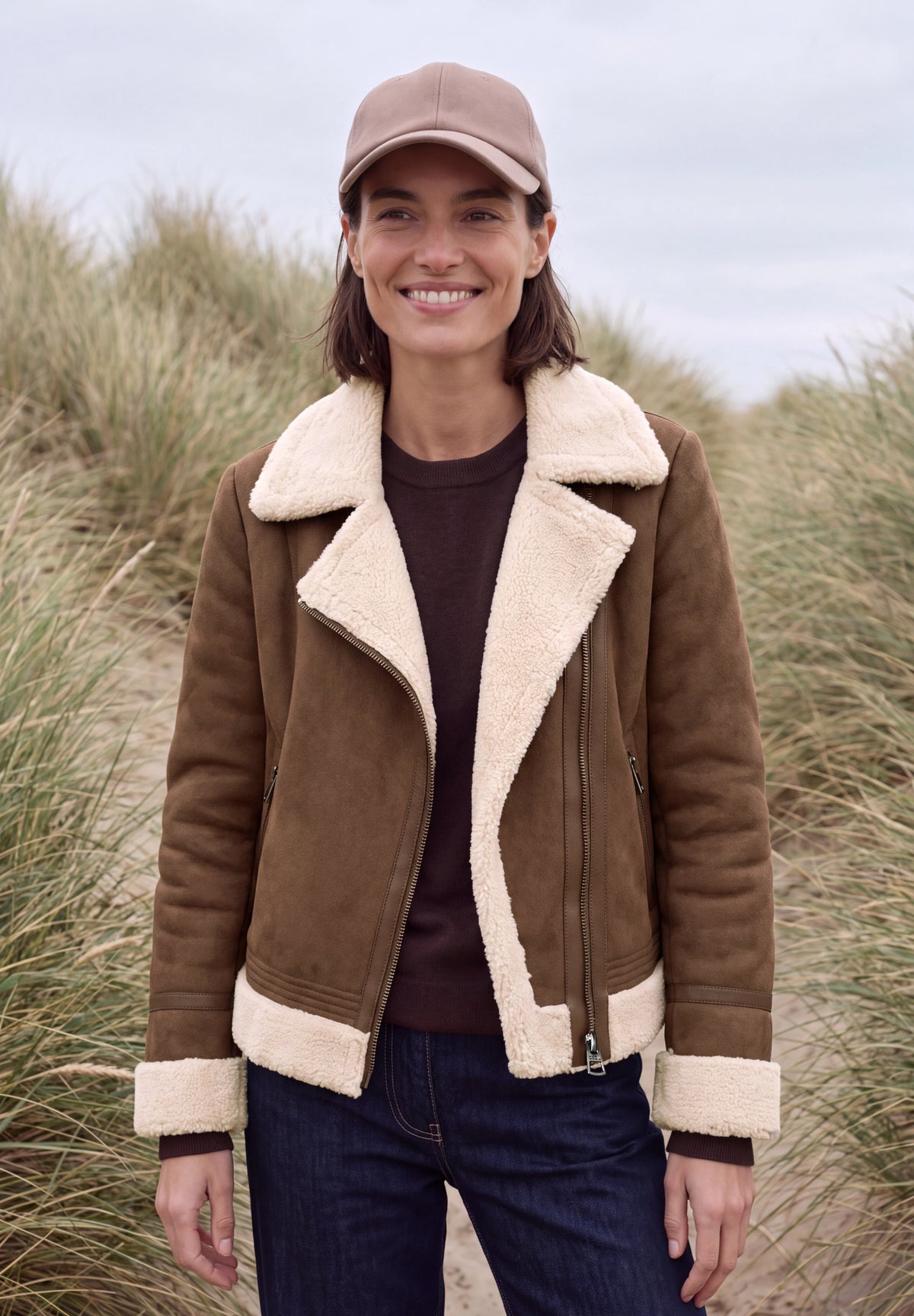 CECIL Damen Veloursjacke mit Teddy-Details - Mokkabraun mocha brown