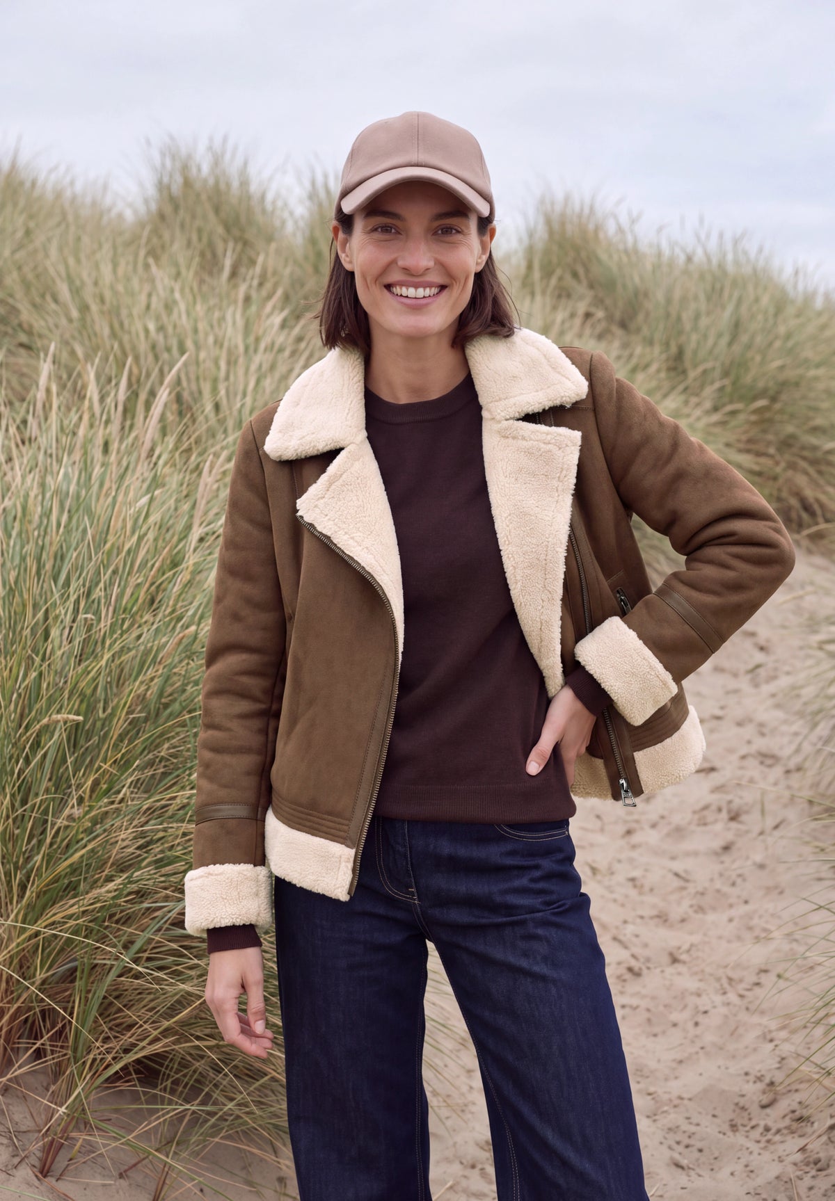CECIL Damen Veloursjacke mit Teddy-Details - Mokkabraun mocha brown