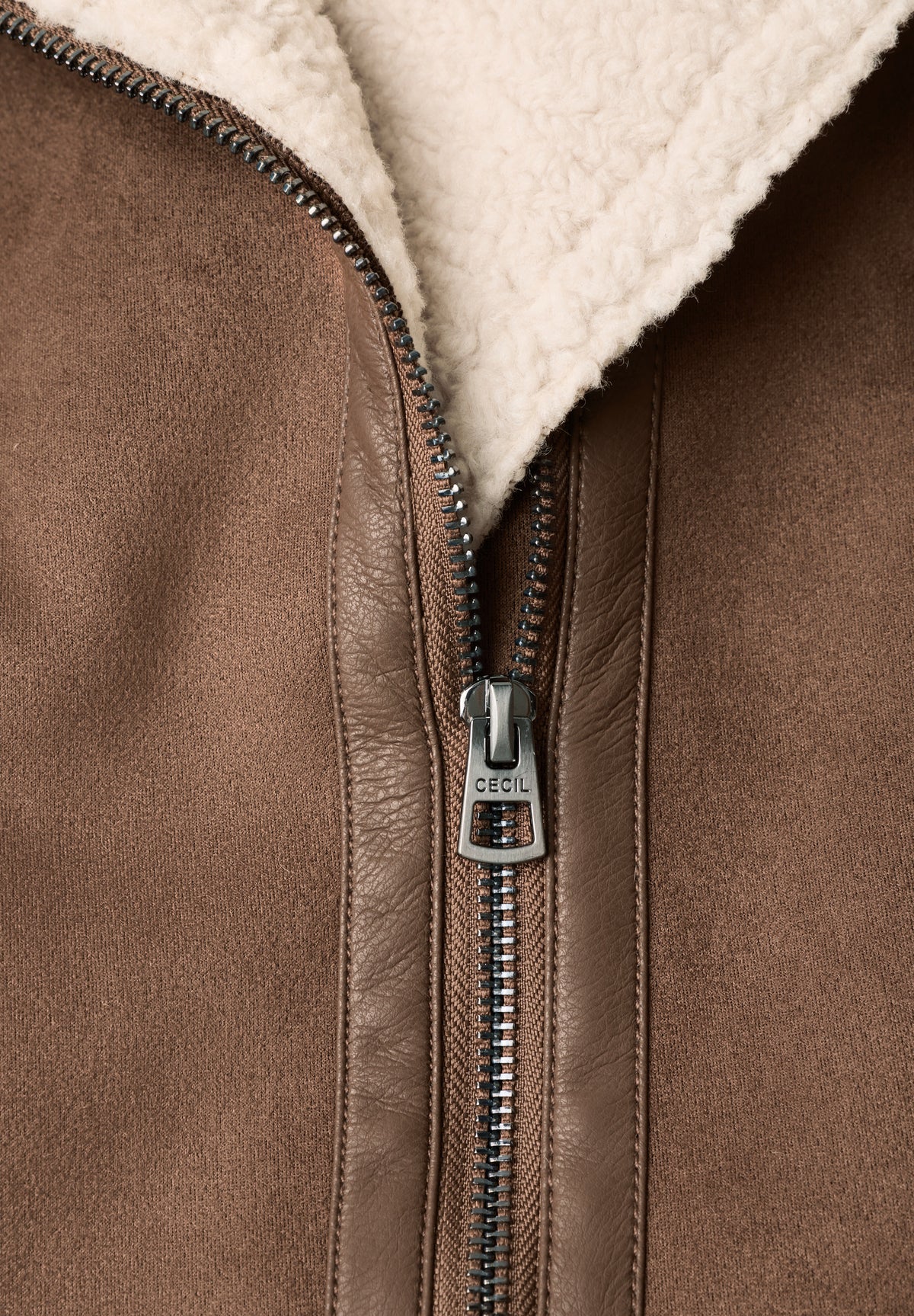 CECIL Damen Veloursjacke mit Teddy-Details - Mokkabraun mocha brown