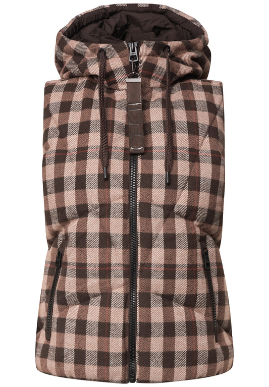 CECIL Damen Steppweste mit Karomuster - Schokoladenbraun chocolate sauce brown