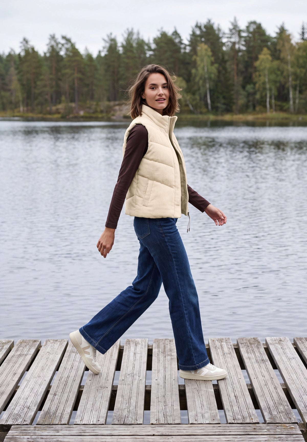CECIL Damen Cord-Weste mit Steppmuster - Perlbeige pearl beige