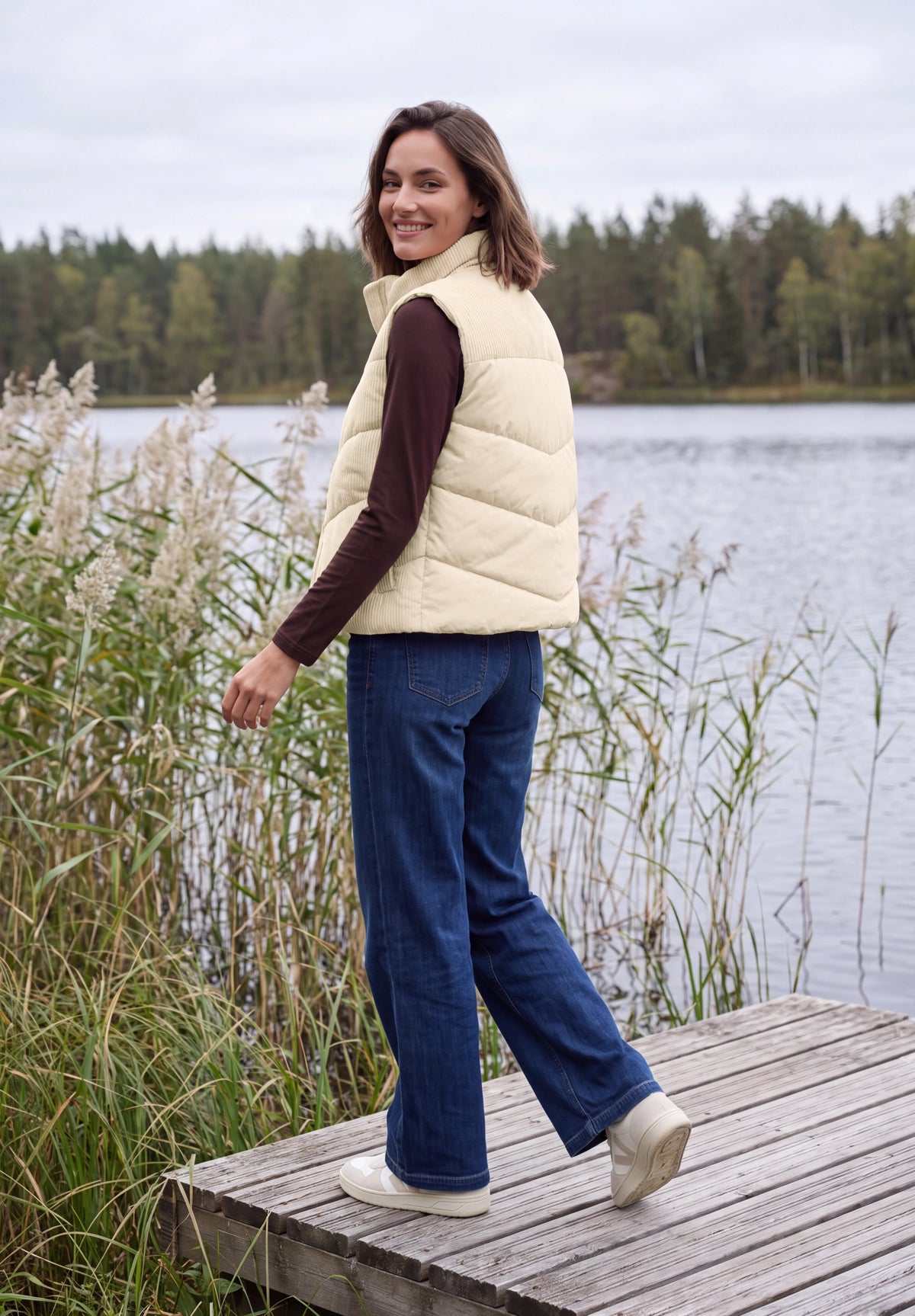 CECIL Damen Cord-Weste mit Steppmuster - Perlbeige pearl beige