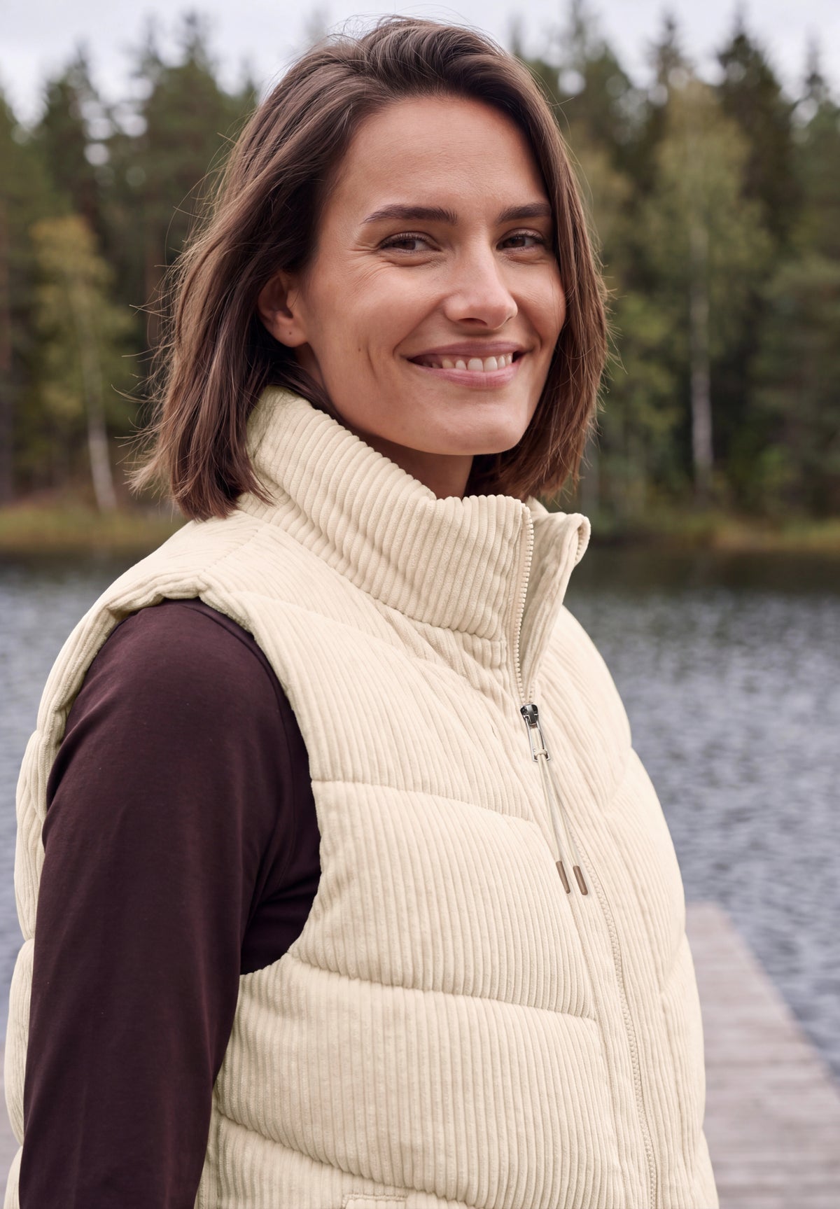 CECIL Damen Cord-Weste mit Steppmuster - Perlbeige pearl beige