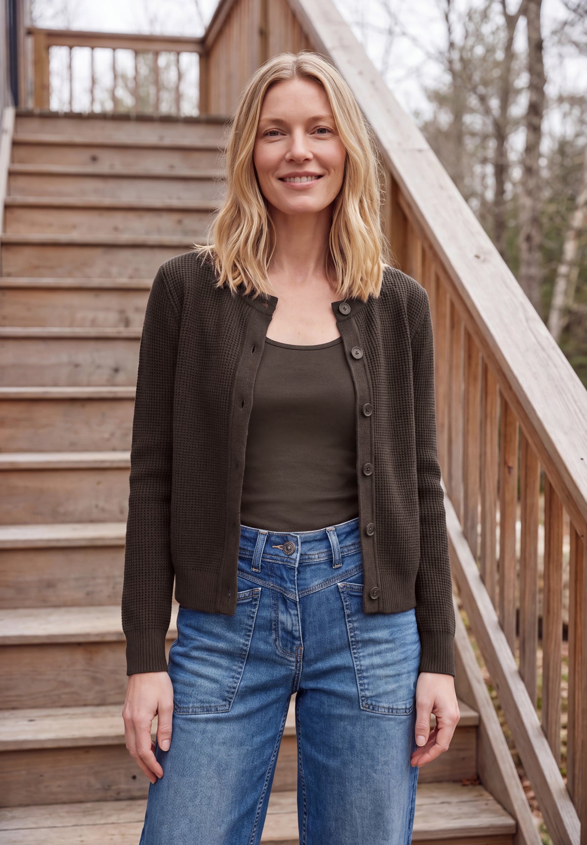 CECIL Damen Cardigan mit Rundhals und Knopfleiste - Trüffelbraun truffle brown
