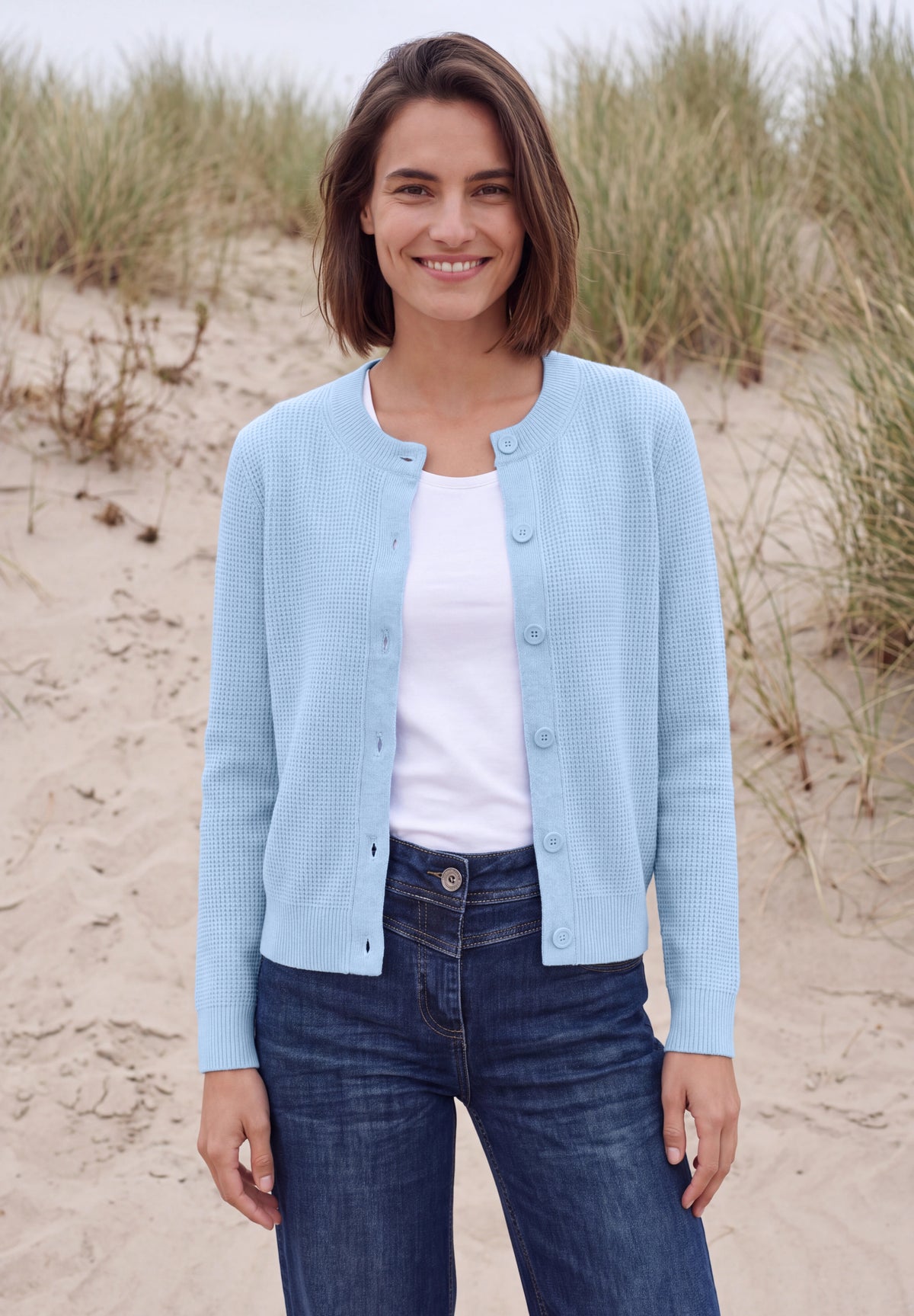 CECIL Damen Cardigan mit Rundhals und Knopfleiste - Blau meliert cosmopolitan blue melange