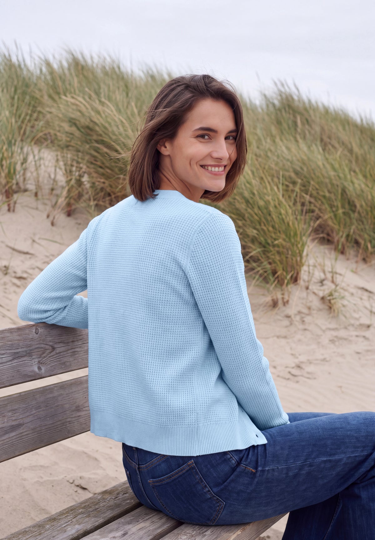 CECIL Damen Cardigan mit Rundhals und Knopfleiste - Blau meliert cosmopolitan blue melange