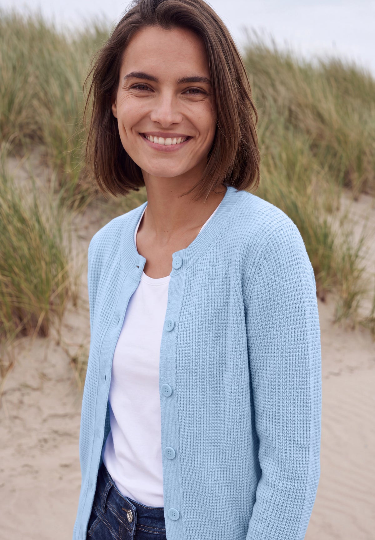 CECIL Damen Cardigan mit Rundhals und Knopfleiste - Blau meliert cosmopolitan blue melange