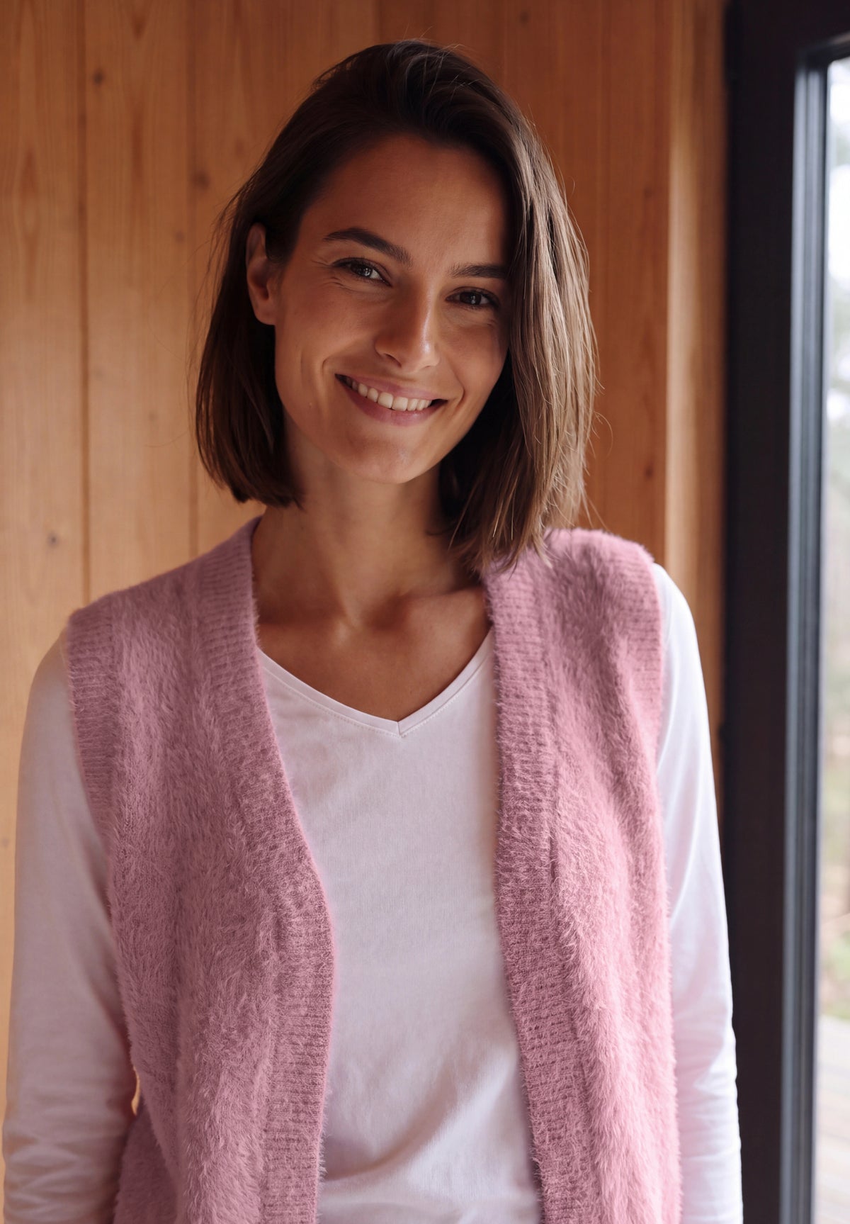 CECIL Damen Offene Federgarn-Weste - Rosé velvet rose