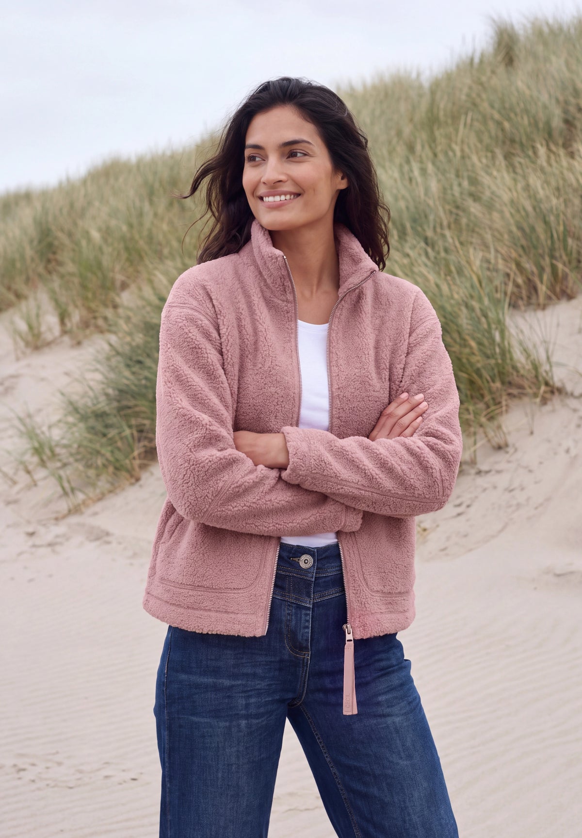 CECIL Damen Teddyjacke mit Stehkragen und Zipper - Rosa velvet rose