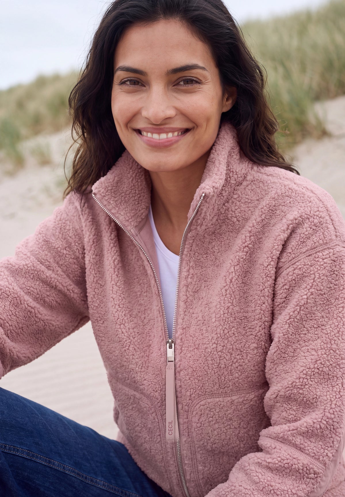 CECIL Damen Teddyjacke mit Stehkragen und Zipper - Rosa velvet rose