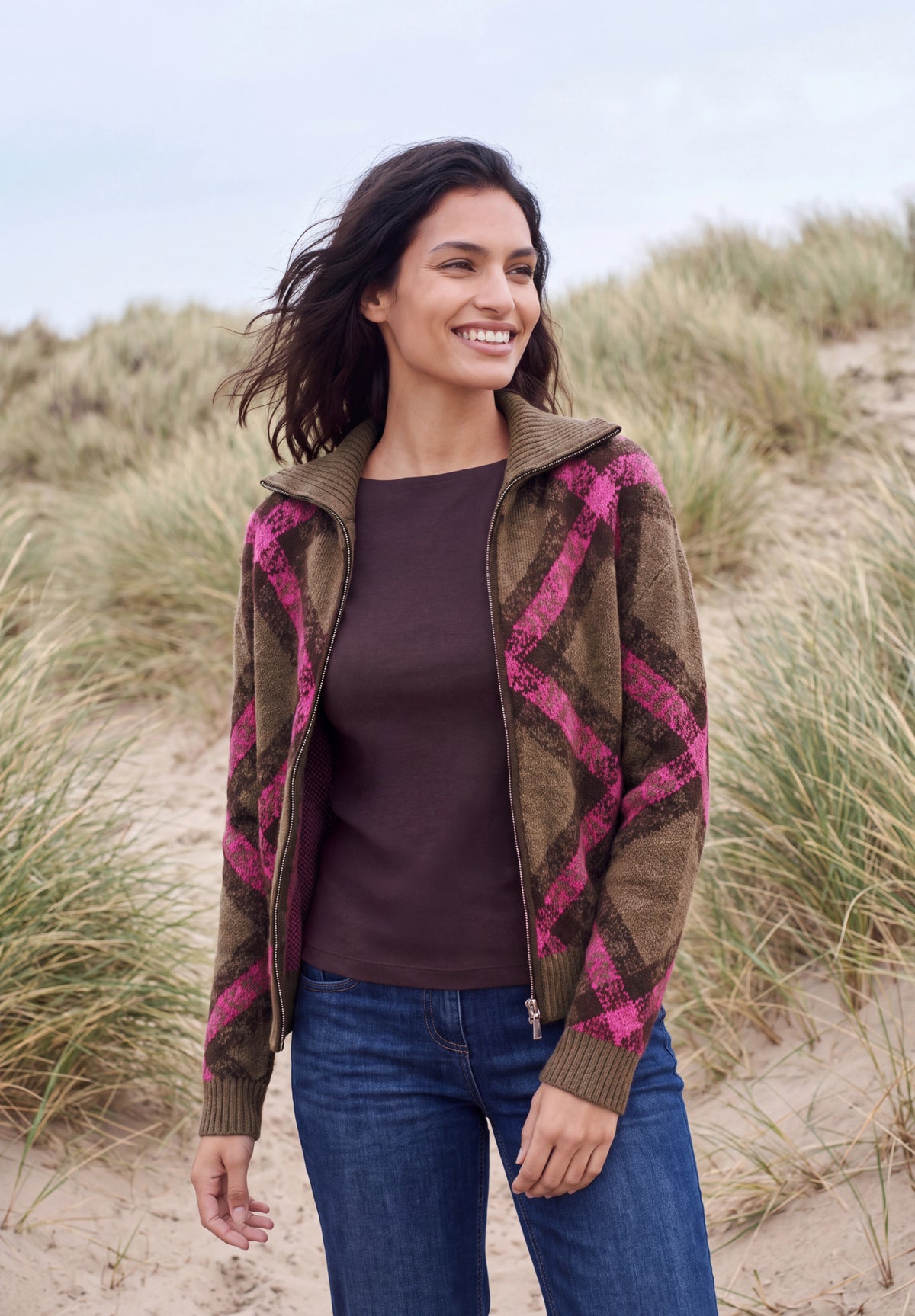 CECIL Damen Federgarn-Cardigan mit Troyerkragen - Pink pink flash