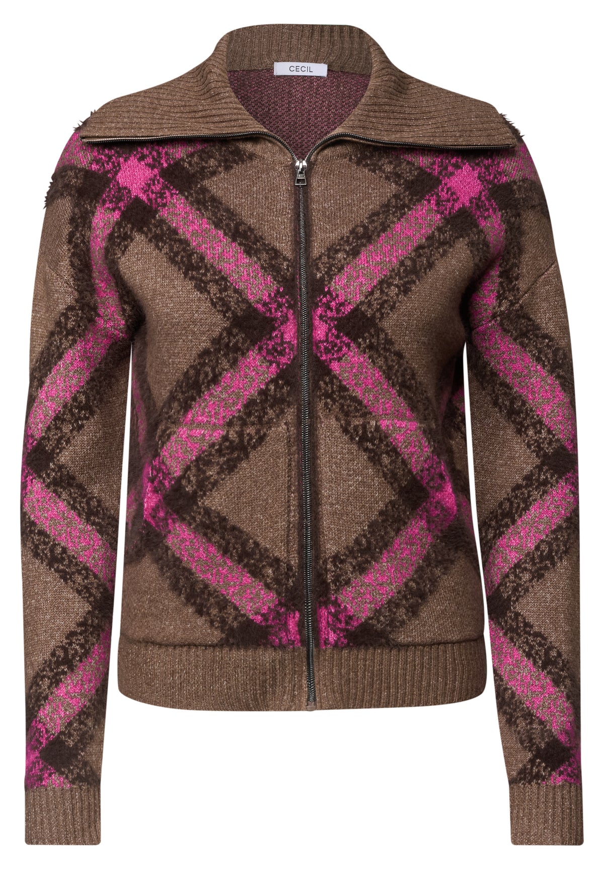 CECIL Damen Federgarn-Cardigan mit Troyerkragen - Pink pink flash