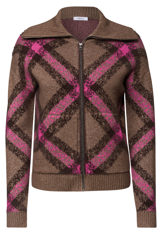 CECIL Damen Federgarn-Cardigan mit Troyerkragen - Pink pink flash