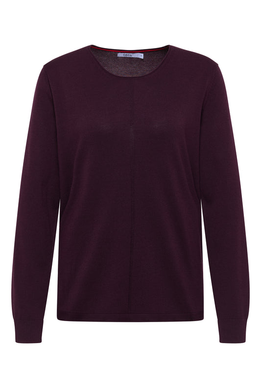 CECIL Damen Basic Pullover mit Rundhals - Auberginenrot eggplant red